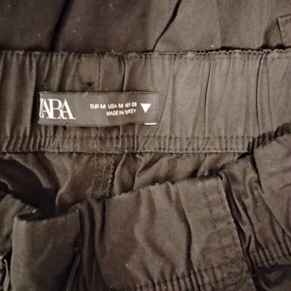 Zara Women's Black Drawstring Wide Leg Cargo Pocket Trouser Pants Size M - Picture 6 of 6